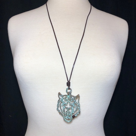 Patina Tiger Rustic Long Cord Necklace - Picture 3 of 3